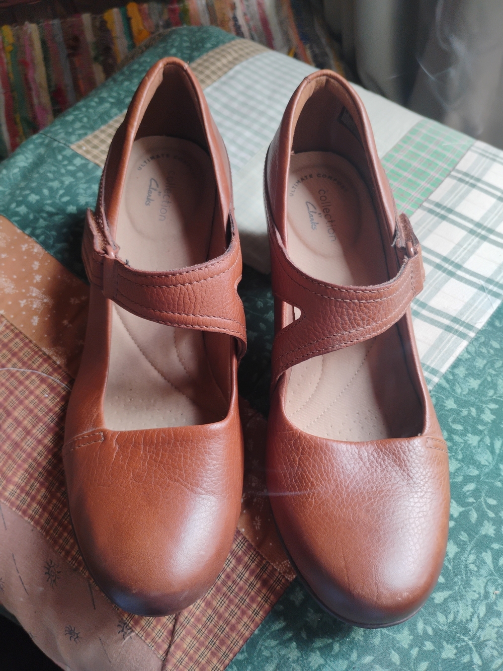 Clarks Womens Emily Pearl Mary Jane Pump Size 8.5 Brown Leather Block Heel Shoe